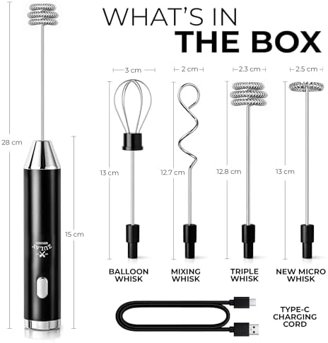 Zulay Kitchen Rechargeable Milk Frother Handheld - Frother Wand, Drink Mixer, Electric Whisk Frother, for Cappuccinos, Matcha & Protein Powder - Ultra Metal 4 Whisk, 1800mAh Black - Image 7