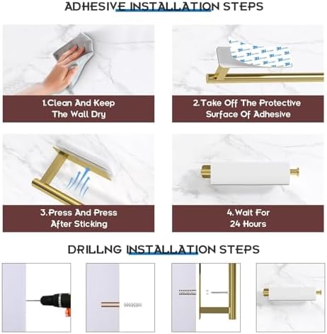 ASTOFLI Paper Towel Holder Under Cabinet No Drilling, Self Adhesive Paper Towel Holder Wall Mount for Kitchen Rack, Under Counter Napin Holder No Drill, RV, 304 Stainless Steel, Gold Brass - Image 5