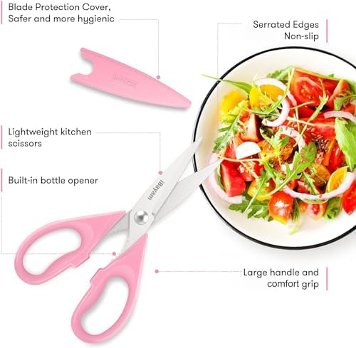 iBayam Pink Kitchen Scissors All Purpose Heavy Duty & Comfort Grip & Cover - Image 2