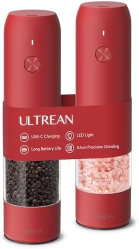 Ultrean Electric Salt and Pepper Grinder Set, Rechargeable,Red by Ultrean