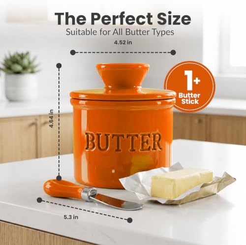 Priority Chef Butter Crock with Lid for Countertop with Spreader Knife and Water Line, Soft Spreadable Butter, Ceramic French Butter Dish with Lid, Orange Clown Fish - Image 6