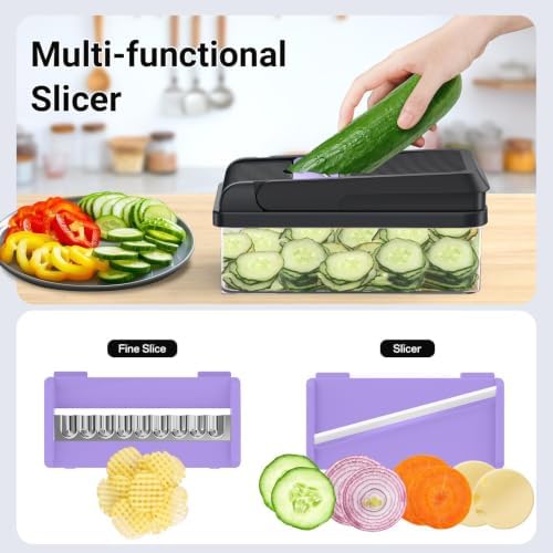 12-in-1 Vegetable Chopper with 7 Blades, Food Veggie Cutter, Purple - Image 6