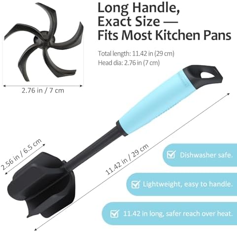 Ourokhome Meat Chopper and Potato Masher, Heat Resistant Nylon Ground Beef Smasher for Hamburger, 5 Curved Blades Nonstick Safe Mixer & Stirrer Practical Kitchen Gadgets, Teal - Image 5