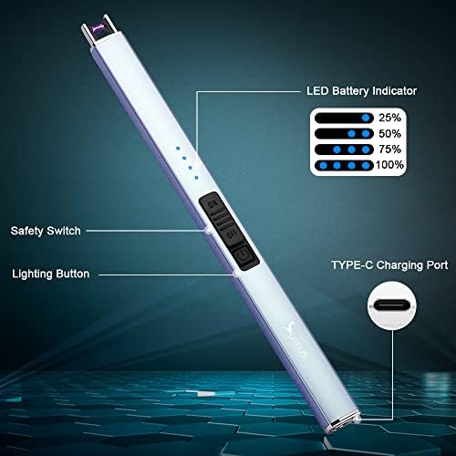 SUPRUS Electric Arc Windproof Flameless USB Lighter Rechargeable Lighter with Safety Lock for Candle BBQ Camping (Blue, 3) - Image 2
