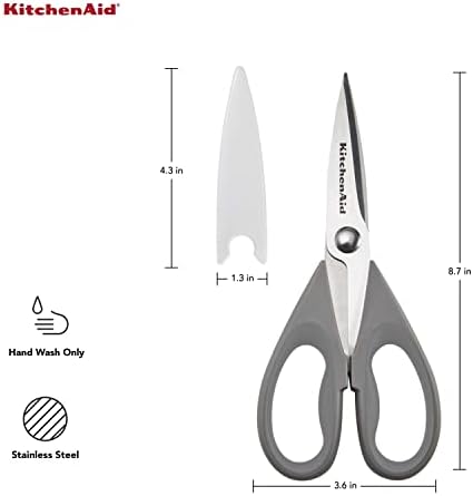 KitchenAid All Purpose Kitchen Shears with Protective Sheath Durable Stainless Steel Scissors, Dishwasher Safe, Soft Grip Comfort Handle, 8.72 Inch, Gray - Image 2
