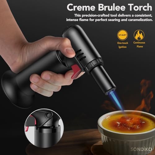 Sondiko Butane Torch, Refillable Soldering Torch with Visible Fuel Window | Kitchen Torch with Safety Lock & Continuous Flame Function for Caramel Pudding, Welding, Resin Art, Industrial Use (2 Pack) - Image 4