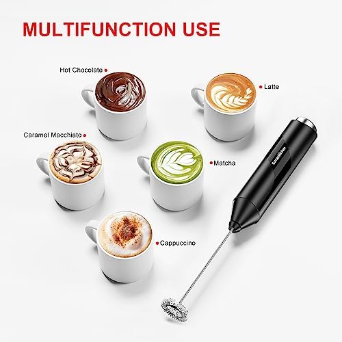 Bonsenkitchen Powerful Milk Frother for Coffee, Fast Handheld Drink Mixer with Stainless Steel Whisk, Battery Operated Hand Frother Stirrer Wand-Black (Pack of 3) - Image 4