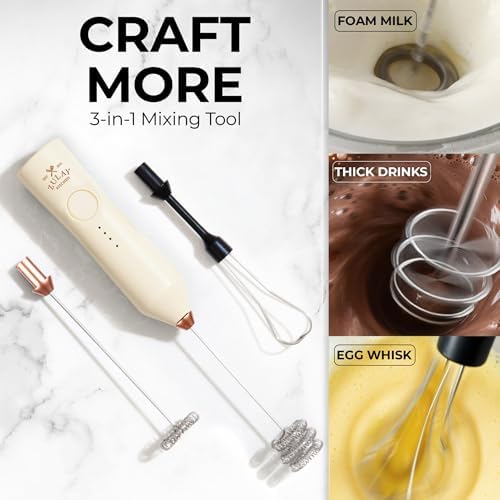 Zulay Kitchen Rechargeable Milk Frother Handheld - Frother Wand, Drink Mixer, Electric Whisk Frother, for Cappuccinos, Matcha & Protein Powder - Dynamic 3 Whisk, 3 Speed 500mAh Cream Gold - Image 7