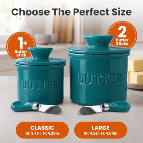 Priority Chef Butter Crock with Lid for Countertop with Spreader Knife and Water Line, Soft Spreadable Butter, Ceramic French Butter Dish with Lid, Teal Blue - Image 5