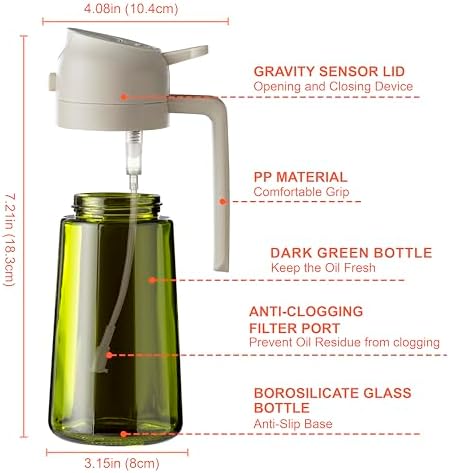 CXINYI - 16oz/470ml Olive Oil Dispenser for Kitchen with Stickers - 2 in 1 Olive Oil Sprayer for Cooking, Air Fryer, and Salad, White (Light-Proof Kitchen Gadget) - Image 6