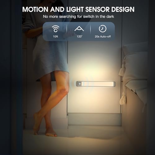 MCGOR 14.7inch Under Cabinet Lighting, 2 Pack Rechargeable Motion Sensor Light Indoor, 5 Levels Dimmable Magnetic Closet Lights, Wireless Under Counter Lights for Kitchen, Stairs,Hallway - Image 4