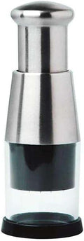 Stainless Steel Garlic Press Mincer with Comfortable Grip, Built-in Spring, 6.3 Inch Height, Clear Collection Cup