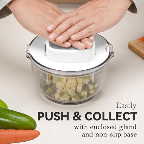 KEOUKE Multifunctional Vegetable Chopper Bowl White - 3 Interchangeable Blades Potato French Fry Cutter with Container & Storage Box Food Chopper Dicer for Cucumber, Tomato, Carrot, Onion - Image 4