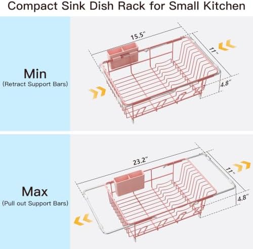 JASIWAY Pink Dish Drying Rack in Sink, Dish Drainer with Utensil Holder - Image 4