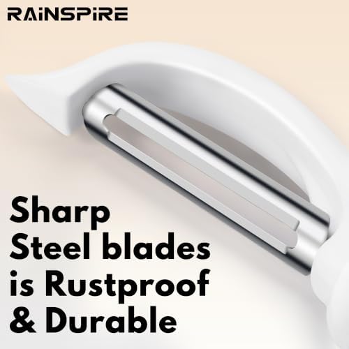 Rainspire Vegetable Peeler Potato Peelers for Kitchen, Sharp Stainless Steel Blades Veggie, Comfortable Handle Fruit Peeler, Carrot Peeler Apple Peeler Dishwasher Safe, White, 1-Pack - Image 3