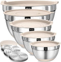 Umite Chef Mixing Bowls with Airtight Lids Set, 8PCS Stainless Steel Nesting Bowls with Grater Attachments, Non-Slip Bottoms, 5, 4, 3.5, 2, 1.5QT for Mixing & Serving by UmiteChef
