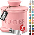 Priority Chef Butter Crock with Lid for Countertop with Spreader Knife and Water Line, Soft Spreadable Butter, Ceramic French Butter Dish with Lid, Pink by PriorityChef