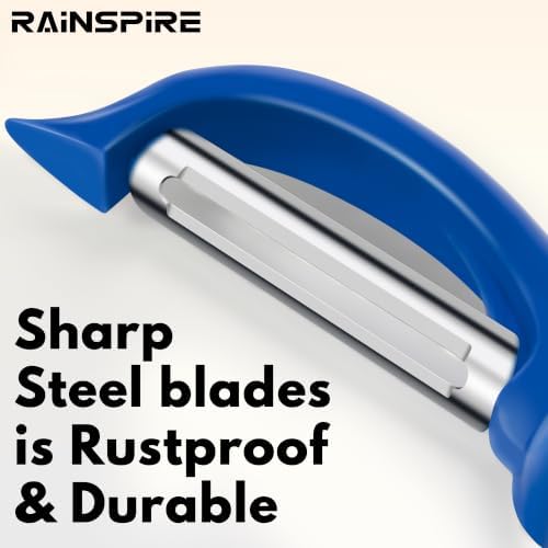 Rainspire Vegetable Peeler Potato Peelers for Kitchen, Sharp Stainless Steel Blades Veggie, Comfortable Handle Fruit Peeler, Carrot Peeler Apple Peeler Dishwasher Safe, Dark Blue, 1-Pack - Image 3