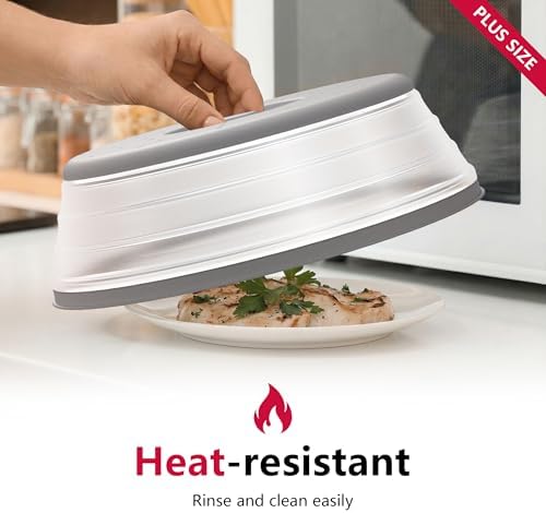 WVM Microwave Splatter Cover Vented for Food with Hook Hole, Splatter Guard & Colander Kitchen Gadget for Food, Meal Prep, Grey, L(13.39"x3.94")-Pack of 1 - Image 2