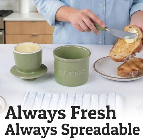 Priority Chef Butter Crock with Lid for Countertop with Spreader Knife and Water Line, Soft Spreadable Butter, Ceramic French Butter Dish with Lid, Sage - Image 4