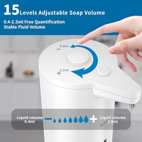 Aunmaon Automatic Soap Dispenser Touchless, Modern, Kitchen & Bathroom, Hands-Free, Adjustable Volume, Long Battery Life, Compatible with Thick & Thin Soap, Easy for Toddlers, Clog-Free, White - Image 3