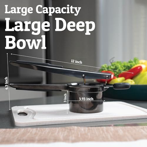 PriorityChef Large 15oz Potato Ricer, Heavy Duty Stainless Steel Potato Masher and Ricer Kitchen Tool, Press and Mash Kitchen Gadget For Perfect Mashed Potatoes - Everytime, All Black - Image 6