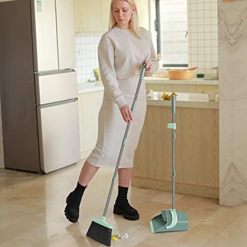 Ivandar Broom and Dustpan Set for Home, Dust pan with Long Handle, Broom with Dustpan Combo Set, for Home Kitchen Room Office Lobby Floor Use Upright Stand Up Sweeping (Gray&Green) - Image 7