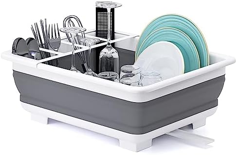 THANSTAR Collapsible Dish Drying Rack Portable Dinnerware Drainer Organizer for Kitchen RV Campers Travel Trailer Space Saving Kitchen Storage Tray by THANSTAR