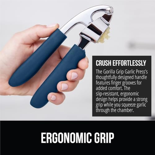 GORILLA GRIP Garlic Peeler and Press Set, Heavy Duty Mincer, Blue - Image 3