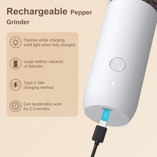 Ultrean Electric Salt and Pepper Grinder Set, Rechargeable,White&Black - Image 4
