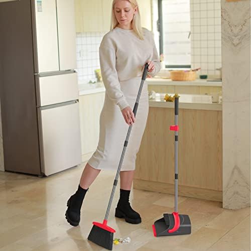 Ivandar Broom and Dustpan Set,Broom with Dustpan Combo Set Dust pan with Long Handle, for Home Kitchen Room Office Lobby Floor Use Upright Stand Up(Gray&Red) - Image 6