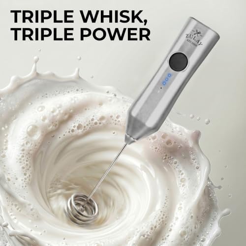 Zulay Kitchen Rechargeable Milk Frother Handheld - Frother Wand, Drink Mixer, Electric Whisk Frother, for Cappuccinos, Matcha & Protein Powder - Dynamic Triple Whisk, 3 Speed 500mAh Silver - Image 2