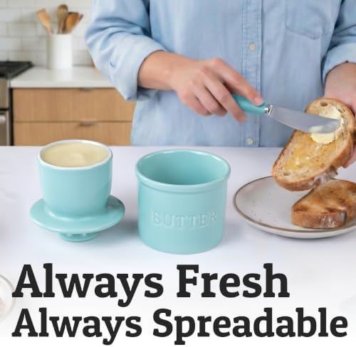 Priority Chef Large Butter Crock with Lid with Water Line, Ceramic French Butter Dish to Leave On Counter, Cool Green - Image 4