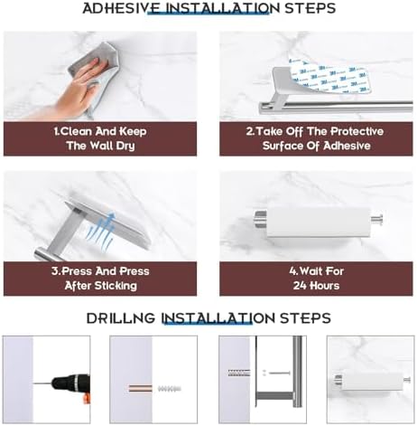 ASTOFLI Paper Towel Holder Under Cabinet No Drilling, Self Adhesive Paper Towel Holder Wall Mount for Kitchen Rack, Under Counter Napin Holder No Drill, RV, 304 Stainless Steel, Silver 2 Pack - Image 4