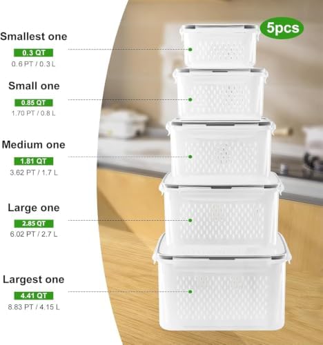 5 PCS Large Fruit storage Containers for Fridge ,Food Storage Containers - Image 2