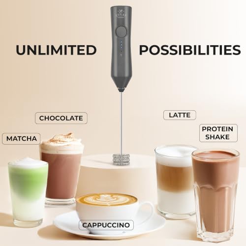 Zulay Kitchen Rechargeable Milk Frother Handheld - Frother Wand, Drink Mixer, Electric Whisk Frother, for Cappuccinos, Matcha & Protein Powder - Dynamic Triple Whisk, 3 Speed 500mAh Charcoal Gray - Image 6