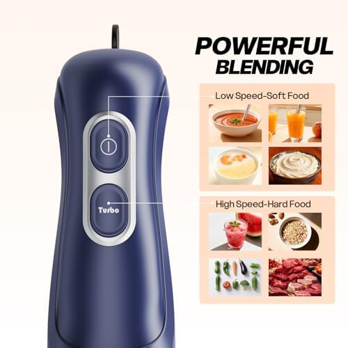 Turelar Immersion Blender Corded 400W, 2 Speed, Emulsifier, Blend, BPA-Free - Image 2