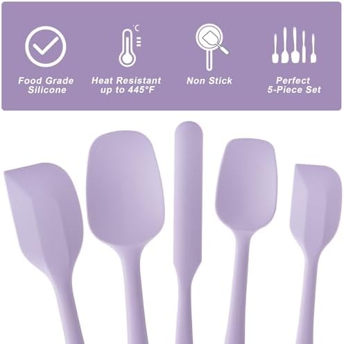 Silicone Spatula Set,5 Piece Food Grade Rubber Spatulas,Lavender - Image 3