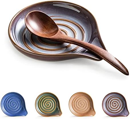 Spoon Rest, Ceramic Spoon Holder with Deep Drip Tray for Stove Top by Cormomu