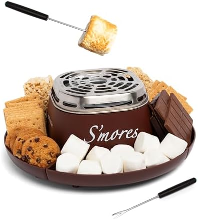 Nostalgia Tabletop Indoor Electric S'mores Maker - Smores Kit With Marshmallow Roasting Sticks and 4 Trays for Graham Crackers, Chocolate, and Marshmallows - Movie Night Supplies - Brown by Nostalgia