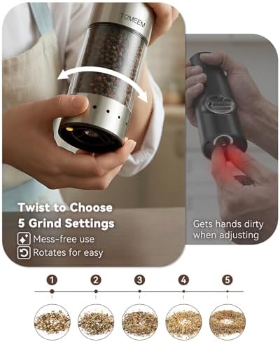 TOMEEM Rechargeable Electric Salt and Pepper Grinder Set, Battery Display - Image 3