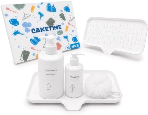 CAKETIME 2 Pack Silicone Soap Dish with Drain Spout for Bathroom Shower Caddy Kitchen Counter Sponge Holder Saver Tray Sink Drying Accessories Office Generic Items Jabonera Women Gifts White Medium by CAKETIME