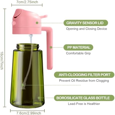 YARRAMATE 2Pcs 16oz/470ml Dark Green Oil Sprayer for Cooking with Stickers, Food-grade Premium 2 in 1 Olive Oil Dispenser Bottle for Kitchen Gadgets, Air Fryer, Salad, Frying, BBQ (Pink&Black) - Image 7