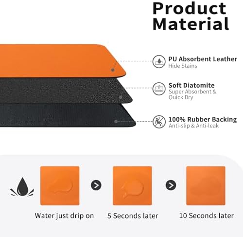 HotLive Dish Drying Mat for Kitchen Counter, Heat Resistant Drainer Mats with Non-slip Rubber Backed, Hide Stain Kitchen Super Absorbent Draining Mat, Easy to Clean Dish Rack Pad, Orange 16"x18" - Image 2