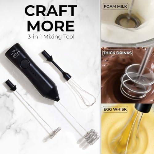 Zulay Kitchen Rechargeable Milk Frother Handheld - Frother Wand, Drink Mixer, Electric Whisk Frother, for Cappuccinos, Matcha & Protein Powder - Dynamic 3 Whisk, 3 Speed 500mAh Black - Image 7