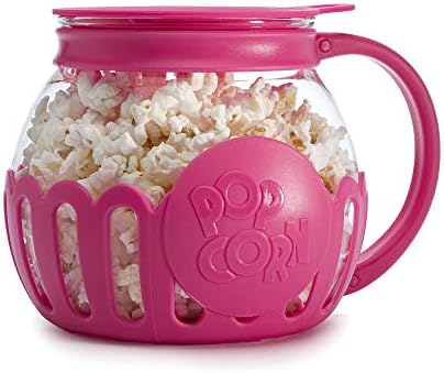 Ecolution Patented Micro-Pop Microwave Popcorn Popper with Temperature Safe Glass, 3-in-1 Lid Measures Kernels and Melts Butter, Made Without BPA, Dishwasher Safe, 1.5-Quart, Pink by Ecolution