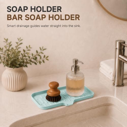 CAKETIME 2 Pack Silicone Soap Dish with Drain Spout for Bathroom Shower Caddy Kitchen Counter Sponge Holder Bar Sink Organizer Suction Cup Dispenser Shampoo Hanging Tools Storage New Green Medium - Image 4