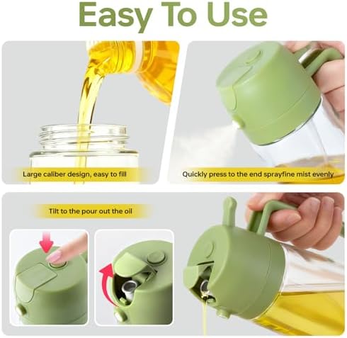 2Pcs Glass Oil Sprayer for Cooking 16oz/470ml, Kitchen Gadget for Air Fryer, Salad, BBQ, Frying（White） (Black+Green) - Image 5