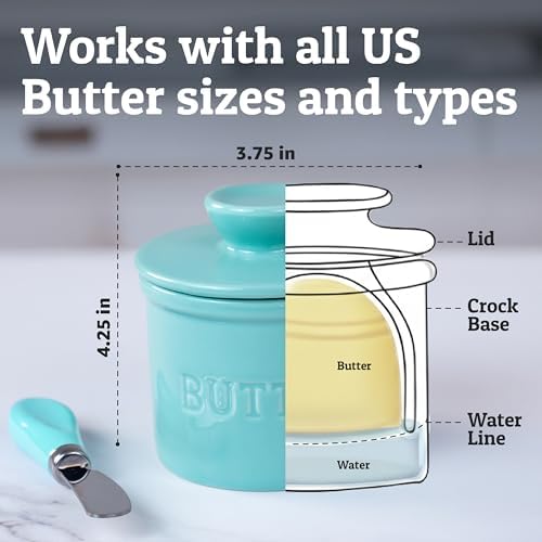 Priority Chef Butter Crock with Lid for Countertop with Spreader Knife and Water Line, Soft Spreadable Butter, Ceramic French Butter Dish with Lid, Cool Green - Image 5