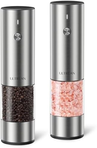 Ultrean Electric Salt and Pepper Grinder Set, Rechargeable,Stainless Steel by Ultrean
